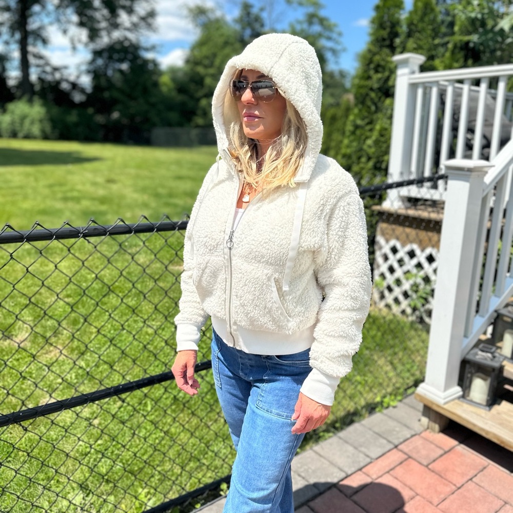 Athleta Reversible Teddy Zip Up Sweatshirt
